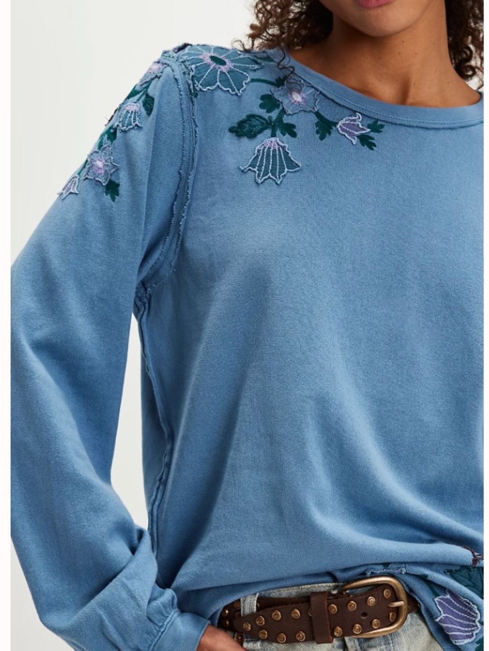 Free People Violet Vines Embroidered Long Sleeve Top – Storm Combo – Medium – NW - Picture 5 of 15